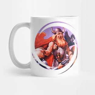 bearded viking with logo face and horns on his head Mug